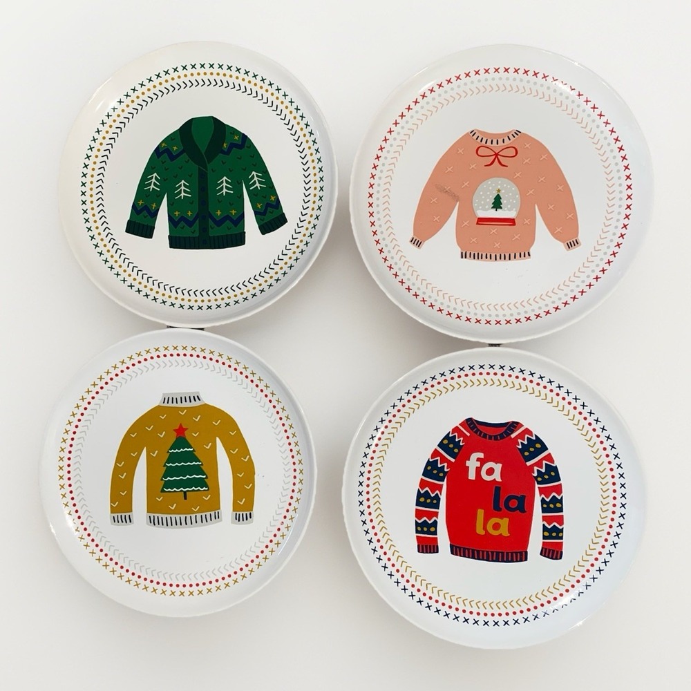 Danica Jubilee‎ Set Of 4 Appetizer Plates Ugly Christmas Sweaters 6.5"